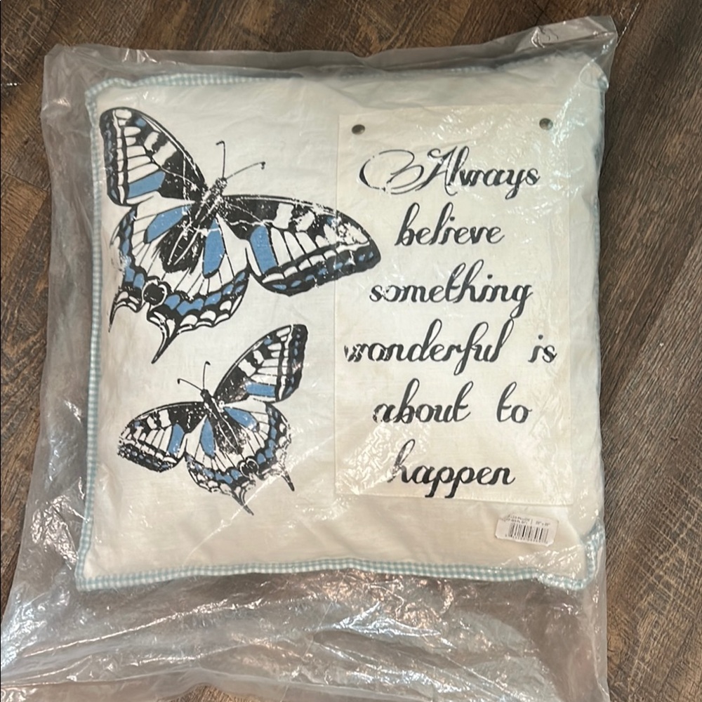 Butterfly Pillow 20x20 NEW Always believe something wonderful is about to happen